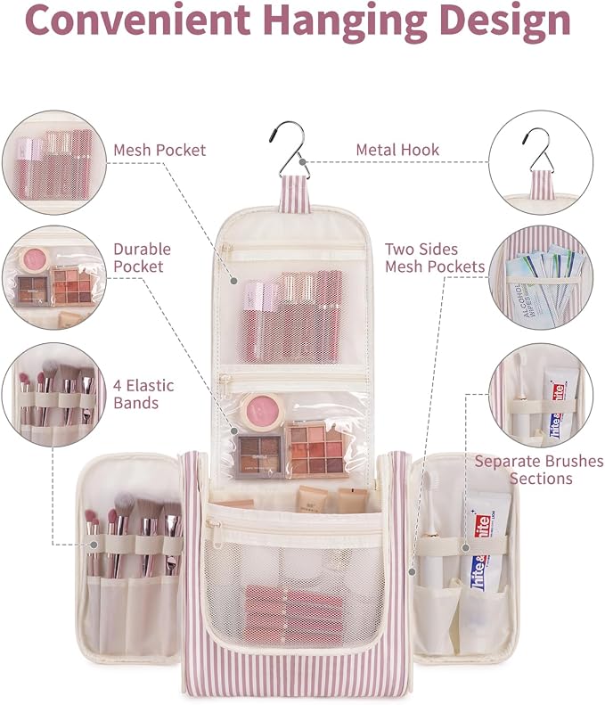 Narwey Striped Hanging Travel Toiletry Bag - Image 2
