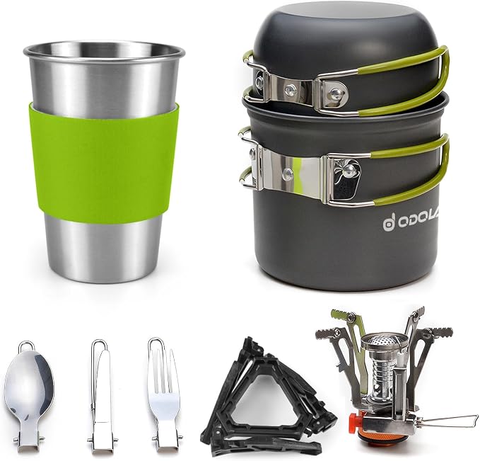 Odoland Camping Cookware Stove Carabiner Canister Stand Tripod and Stainless by Odoland