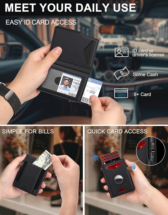 Airtag Wallet for Men, Minimalist Slim Mens Wallet Smart Pop Up Credit Card - Image 2