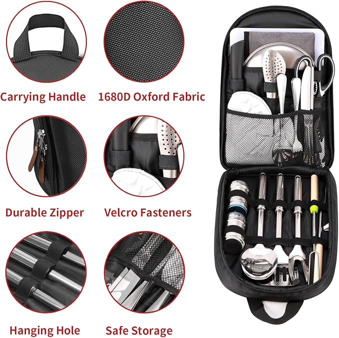 Portable Camping Kitchen Utensil Set-27 Piece Cookware Kit, Stainless Steel - Image 2