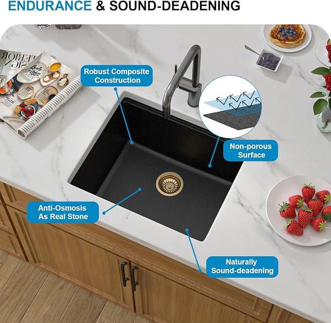 21 Black Granite Composite Bar Sink 18x18 Single Bowl Not Easily Stained - Image 3