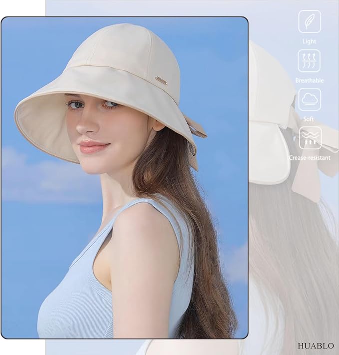 Wide Brim Hats for Woman Foldable Hats Sun Hats for Women uv Protection Bowknot - Image 2