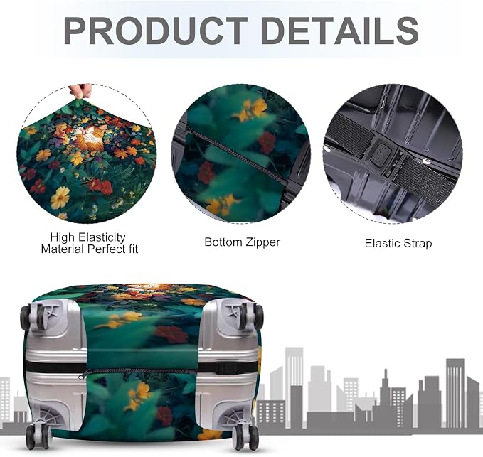 ANNA QUEEN Dreamy Cat Luggage Cover, Cat Sleeping in a Flower Field Design - Image 4
