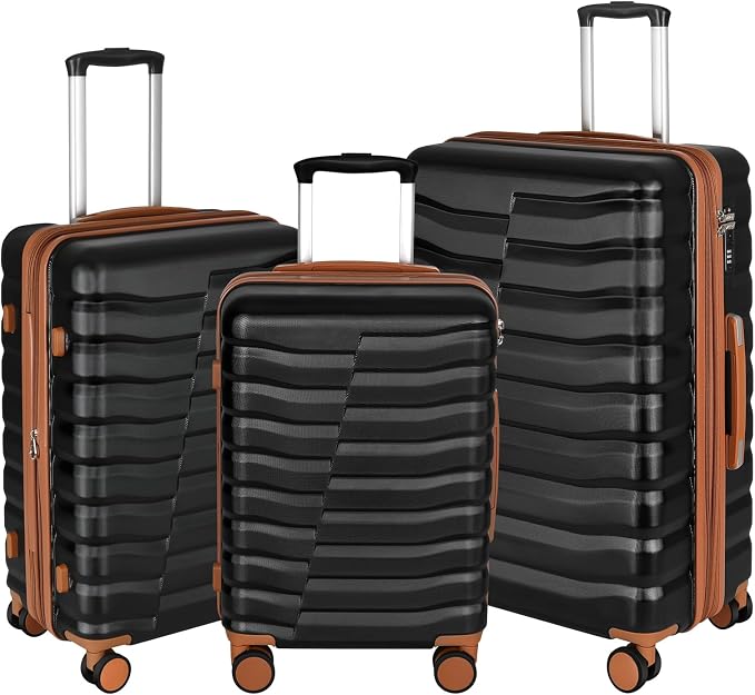 Lightweight Luggage with Spinner Wheels & YKK Zipper, 3-Piece Suitcase ABS+PC by WireHot