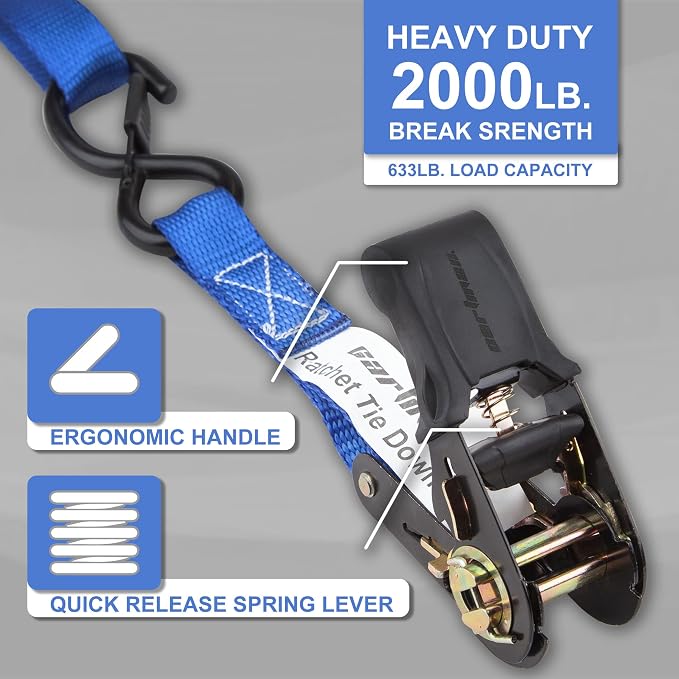Cartman Ratchet Tie Down Straps 4PK 2, 000lb Max Break Strength - Image 3