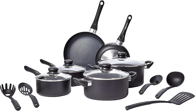 Amazon Basics Non Stick Kitchen Cookware 15-Piece Set, Non-Induction, Includes by AmazonBasics