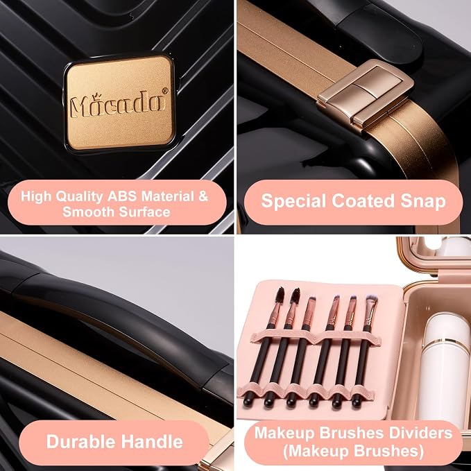 Mocado Travel Makeup Case with Lighted Mirror, Makeup Box with 8 Makeup Brushes - Image 5