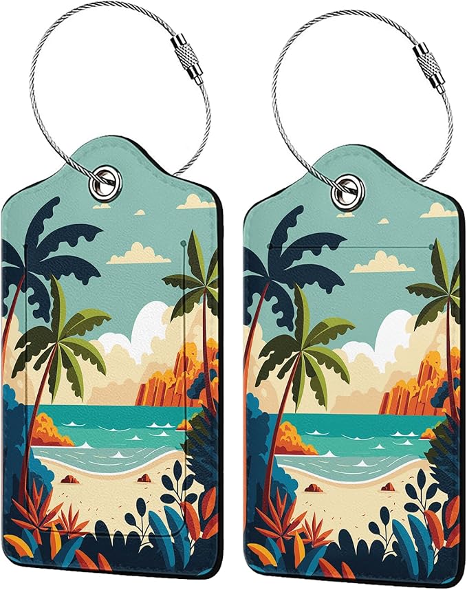 Cartoon Summer Beach 2 Pcs Luggage Tags, Privacy Cover ID Label by Unknown