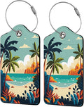 Cartoon Summer Beach 2 Pcs Luggage Tags, Privacy Cover ID Label by Unknown