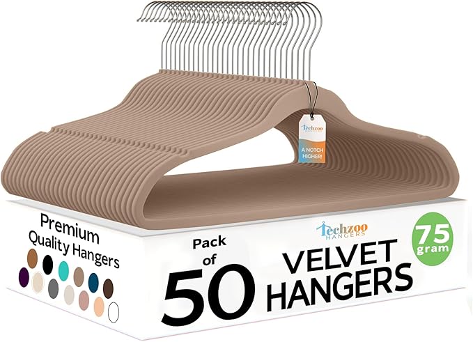 50 Pack New Premium Quality Velvet Hangers Ultra Thin Non Slip Adult Felt Space by TECHZOO