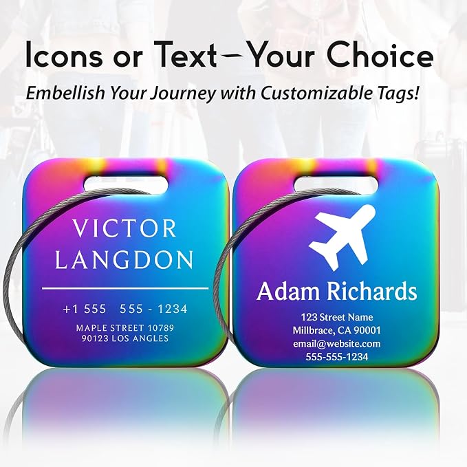 Customizable Stainless Steel Square Luggage Tags, Personalized, TSA Approved - Image 3