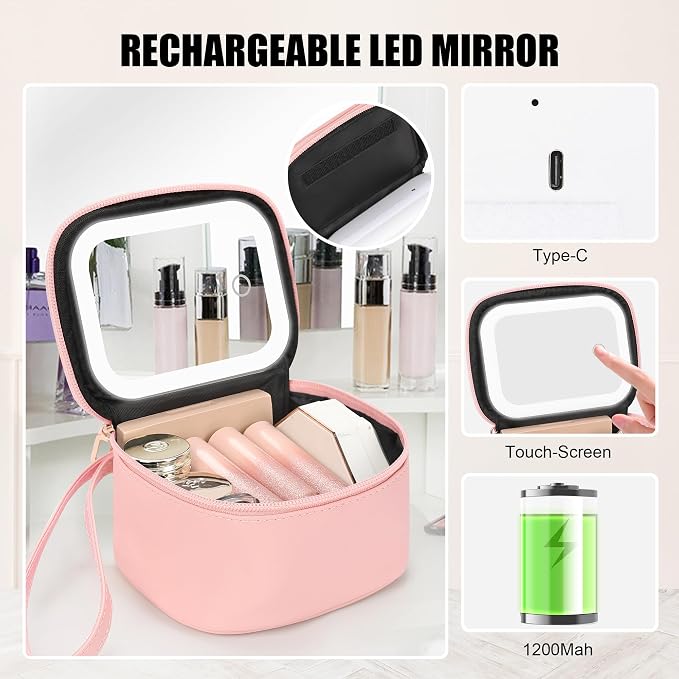 Relavel Mini Makeup Bag with Led Mirror, Small Cosmetic Bag with 3 Light Modes - Image 3