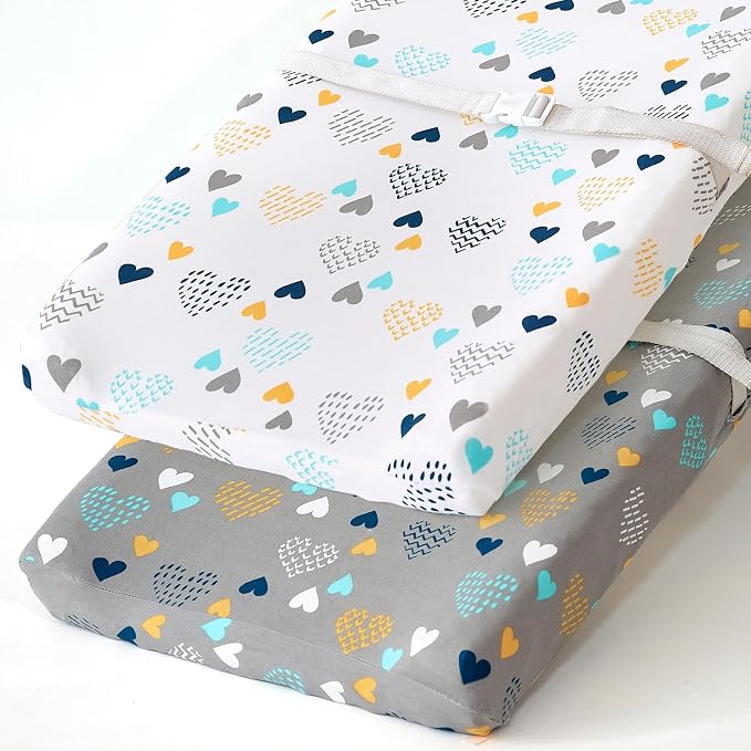 BROLEX Changing Pad Covers for Baby: Boy Girls Ultra Stretchy Soft 2 Pack Heart by BROLEX