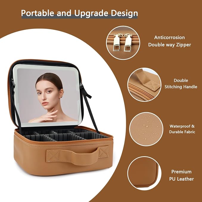 Makeup Bag with Led Mirror, Travel Makeup Organizer with 3 Color Setting & 10X - Image 4