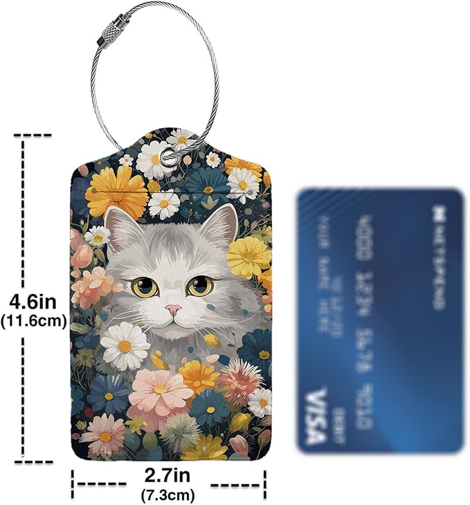 Cute Cat in Flowers 2 Pcs Luggage Tags, Privacy Cover ID Label - Image 4
