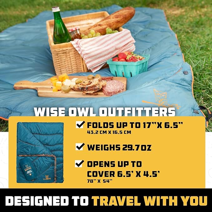 Wise Owl Outfitters Outdoor Camping Blanket – Lightweight Packable Puffy Quilt - Image 2