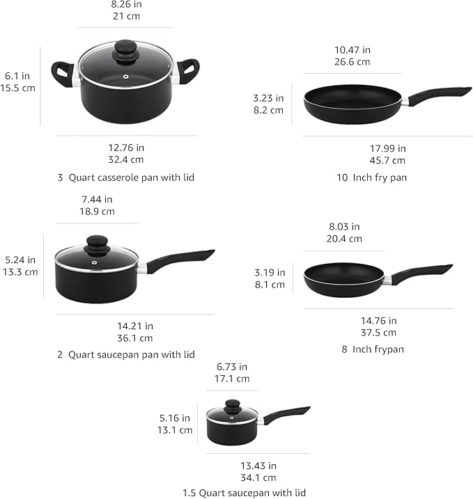 Amazon Basics Non Stick Kitchen Cookware 8-Piece Set, Non-Induction, Includes - Image 5
