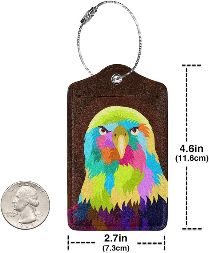 2-Pack Eagle Luggage Tags for Suitcases, Leather Bird Pattern Colorful Animal - Image 4