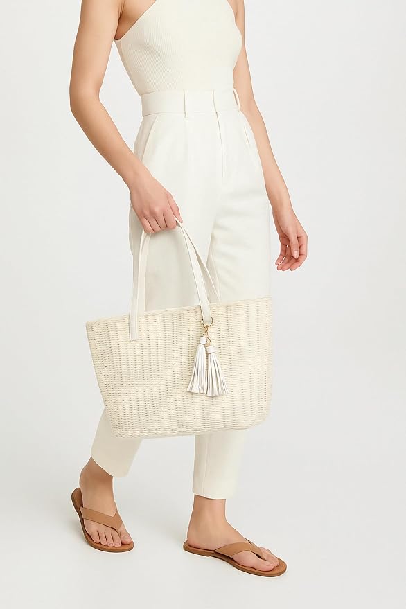 YXILEE Straw Bags For Women | M Size Travel Straw Totes Bag Woven Summer - Image 2