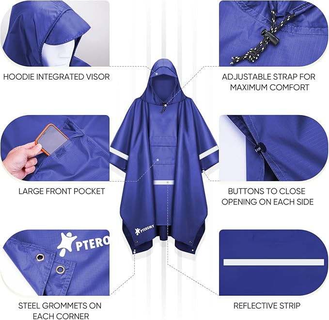 PTEROMY Hooded Rain Poncho for Adult - Image 6