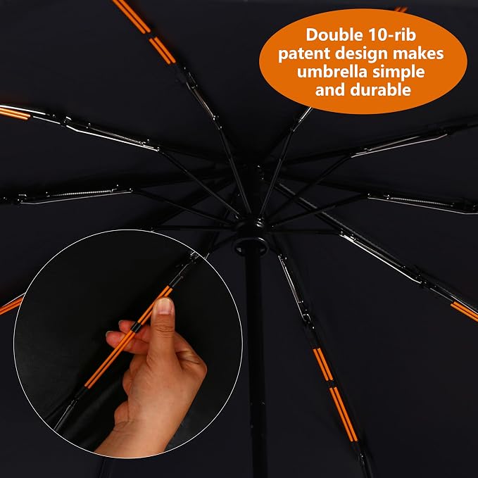 Double 10-Rib 46 Inch Compact Travel Umbrella - Image 3