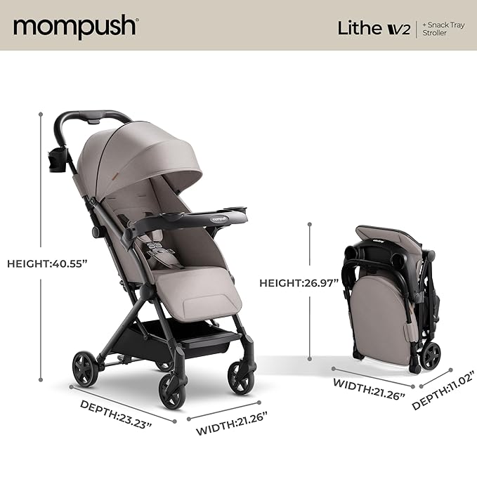 Mompush Lithe V2 Lightweight Travel Stroller, Compact Foldable Baby Stroller - Image 3