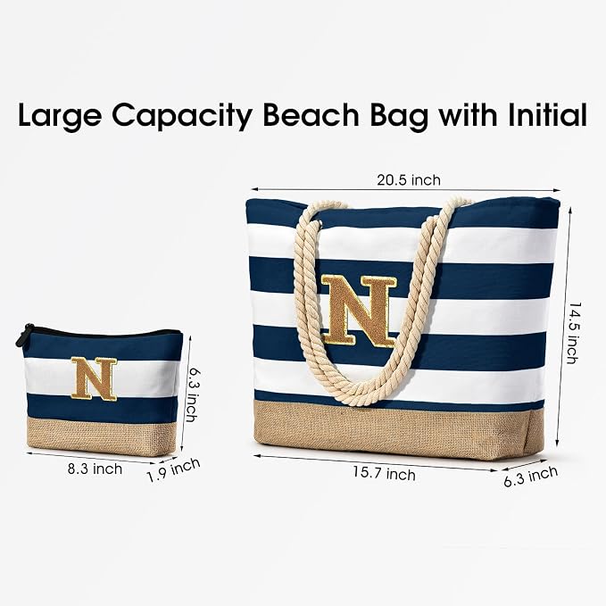 Becokan Beach Bag Initial Beach Tote - Image 3