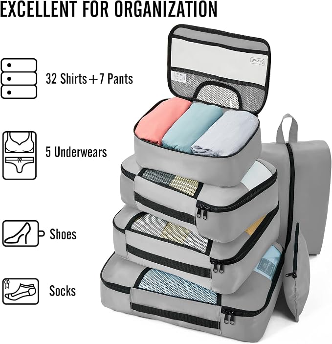 Veken 8 Set Packing Cubes for Travel Essentials, Suitcase Organizer Bags in 4 - Image 5