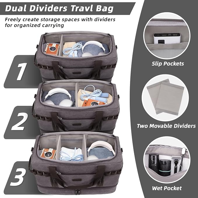 ZOMFELT Travel Duffle Bag for Men Women, Waterproof Canvas Overnight Duffel Bag - Image 2