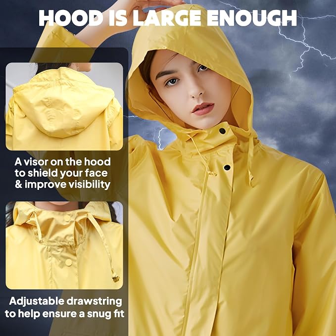 ANYOO Waterproof Rain Poncho Lightweight Reusable Hiking Hooded Coat Jacket - Image 4