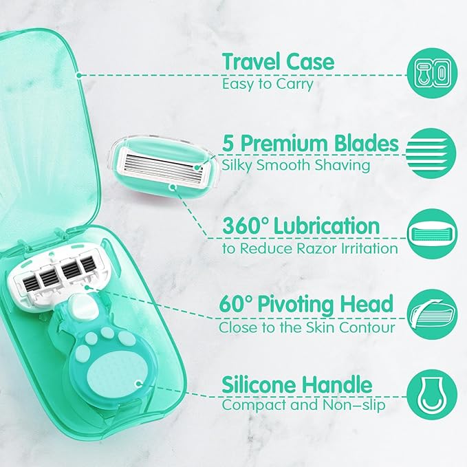 DreamGenius Travel Razors for Women Include 1 Handle and 5 Cartridges, Extra - Image 4
