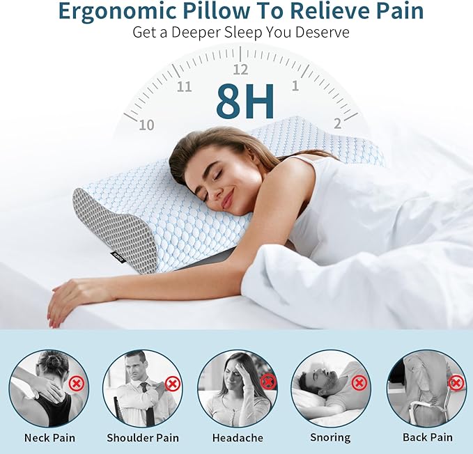Cervical Neck Pillow for Pain Relief, Contour Memory Foam Pillows for Sleeping - Image 2