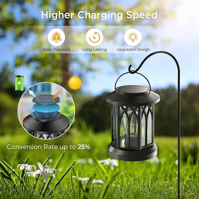 WdtPro Solar Lanterns Outdoor Hanging 4 Pack, Upgraded Bright Waterproof Lantern - Image 2