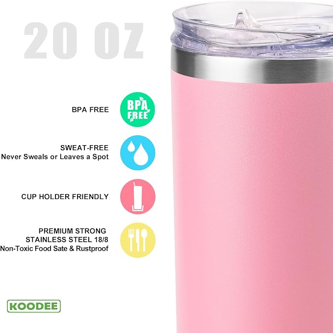 koodee 20 oz Stainless Steel Skinny Tumblers Double Wall Insulated Water - Image 3