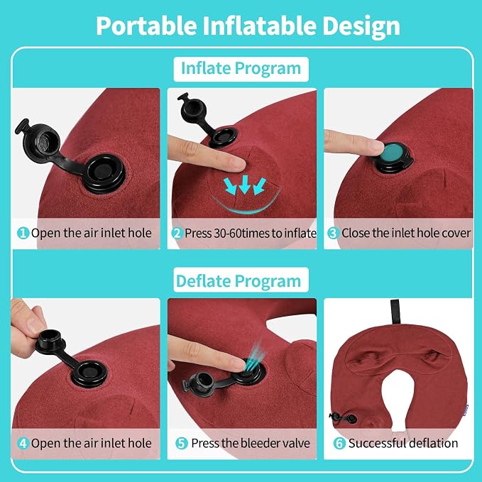 Inflatable Travel Neck Pillow for Airplane, Head Support Velvet Adult Neck - Image 4
