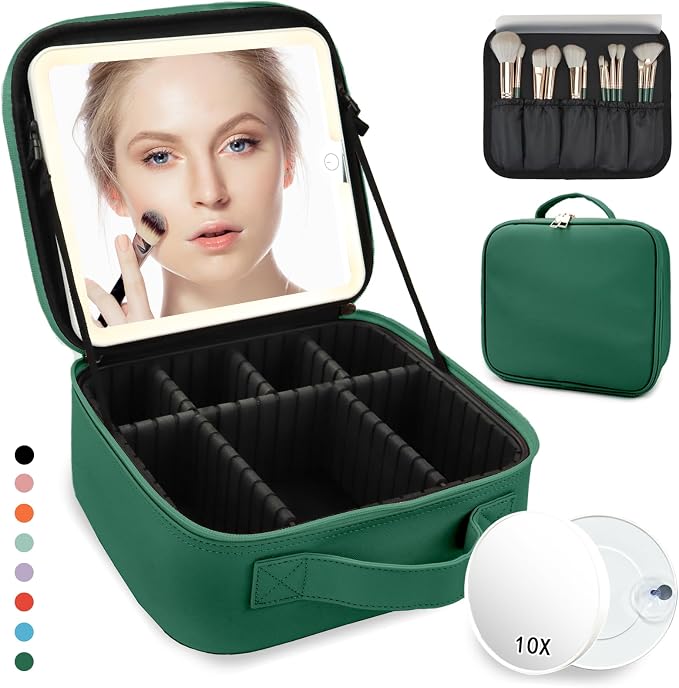Travel Makeup Bag, with Mirror 3 Color Setting and Detachable 10x Magnifying by MORMIDTravelMakeupBag