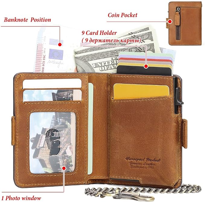 Mens Wallet Card Holder: Pop Up Aluminum Case, Genuine Leather, RFID Blocking - Image 5