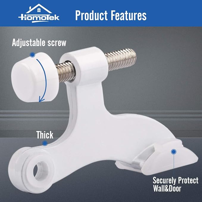 HOMOTEK 2 Pack Hinge Pin White Door Stopper, Adjustable Deluxe Heavy Duty Door - Image 2