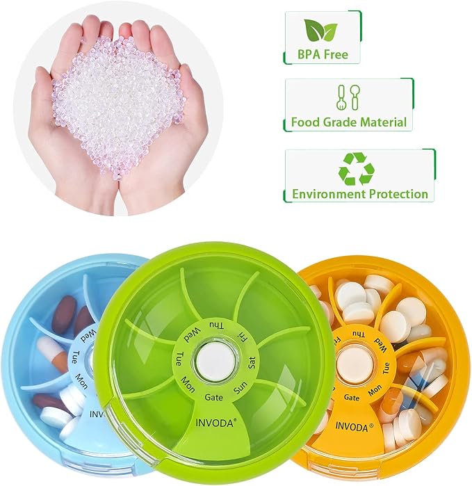 INVODA Weekly Pill Organizer 7 Compartment Rotating Pill Box - Image 9