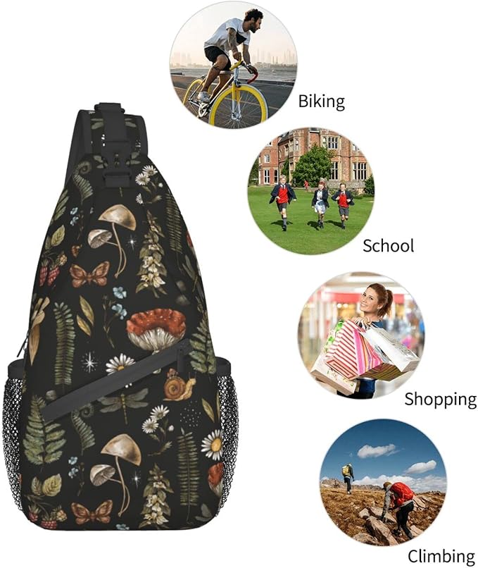 SUPLUCHOM Sling Bag Vintage Mushroom Leaf Forest Hiking Daypack Crossbody - Image 7