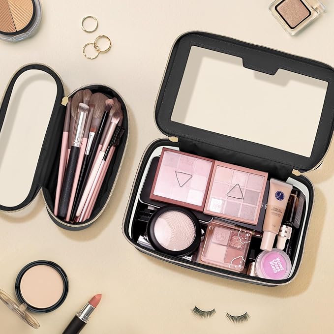 Travel Clear Makeup Bag with Makeup Brush Bag, Leather Makeup Case Toiletry Bag - Image 2
