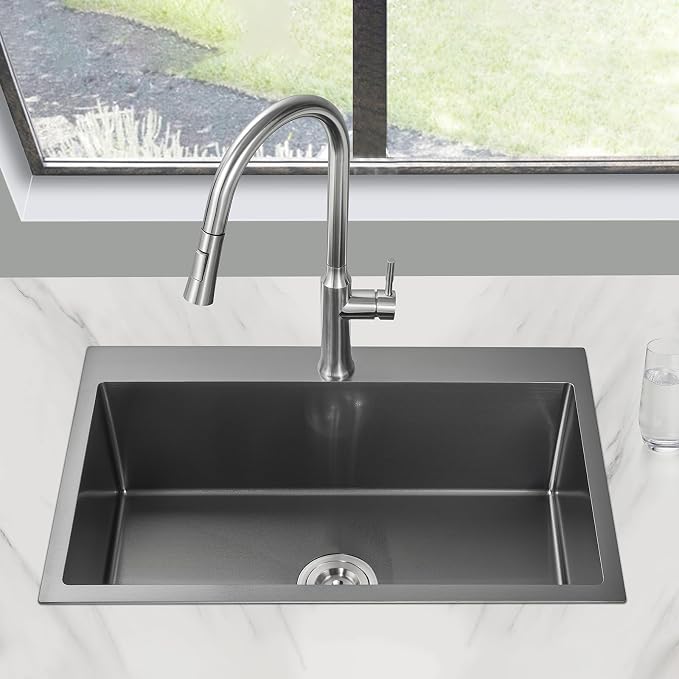 POPFLY Kitchen Sink, 28×20 Inch Drop In 18 Gauge Handmade SUS 304 Top mount - Image 2