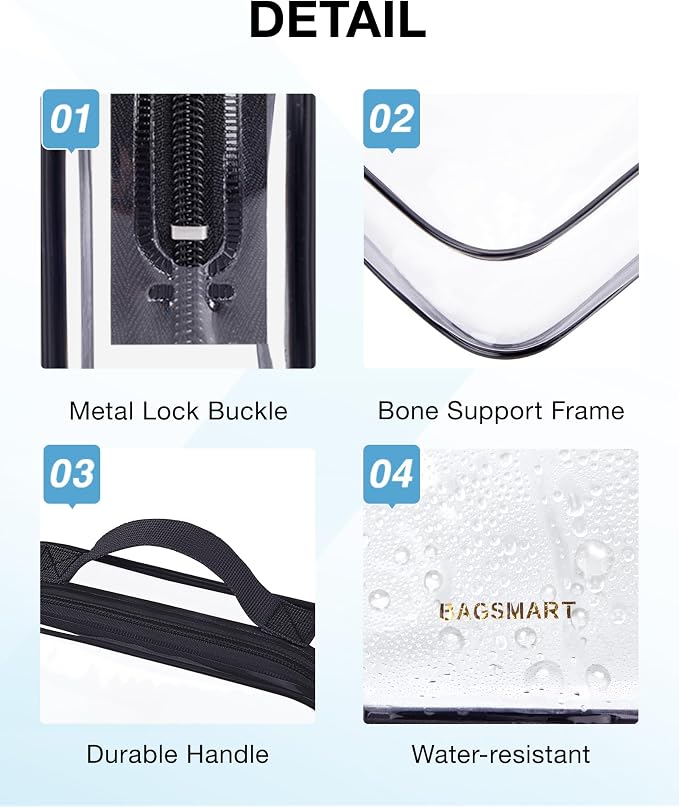 BAGSMART TSA Approved Clear Toiletry Bag, 3 Packs Quart Size Water Resistant - Image 4