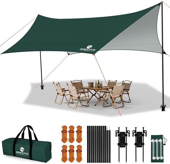 Camping Tarp with Poles & Retainer, 15x12.5FT Large Waterproof 210D Oxford by Unknown