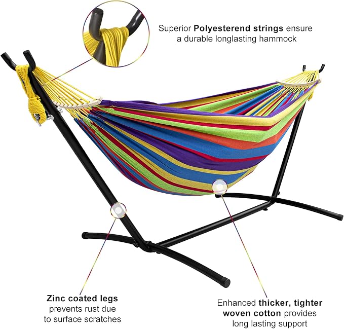 SZHLUX Double Hammock with Stand Included 450lb Capacity Steel Stand, Premium - Image 5