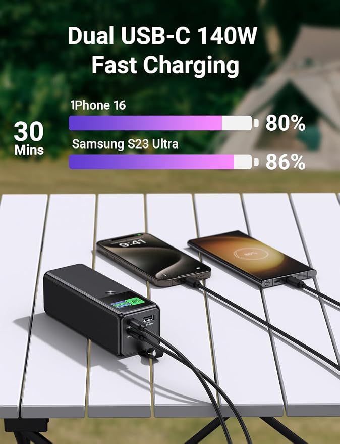 140W Power Bank, 27600mAh 3-Port PD3.1 Portable Charger Power Bank/ Portable - Image 4