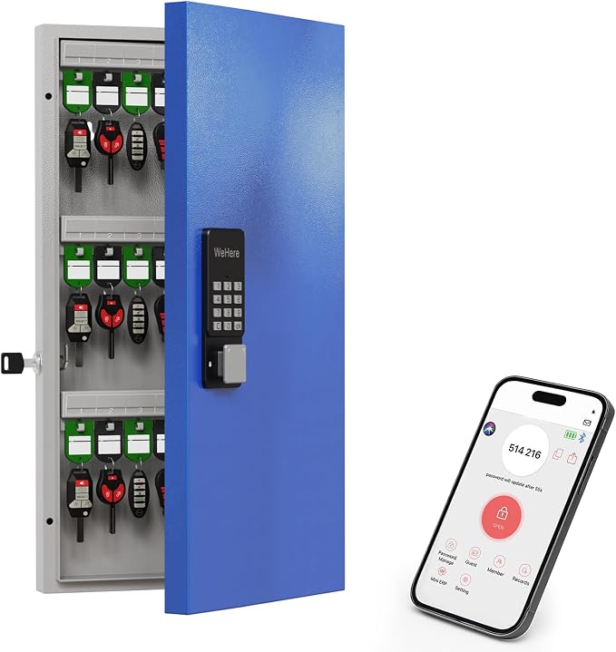 WeHere 48 Key Lock Box Wall Mount, APP Bluetooth/OTP/Wi-Fi Remote/Fixed by WeHereSmartBoxLock