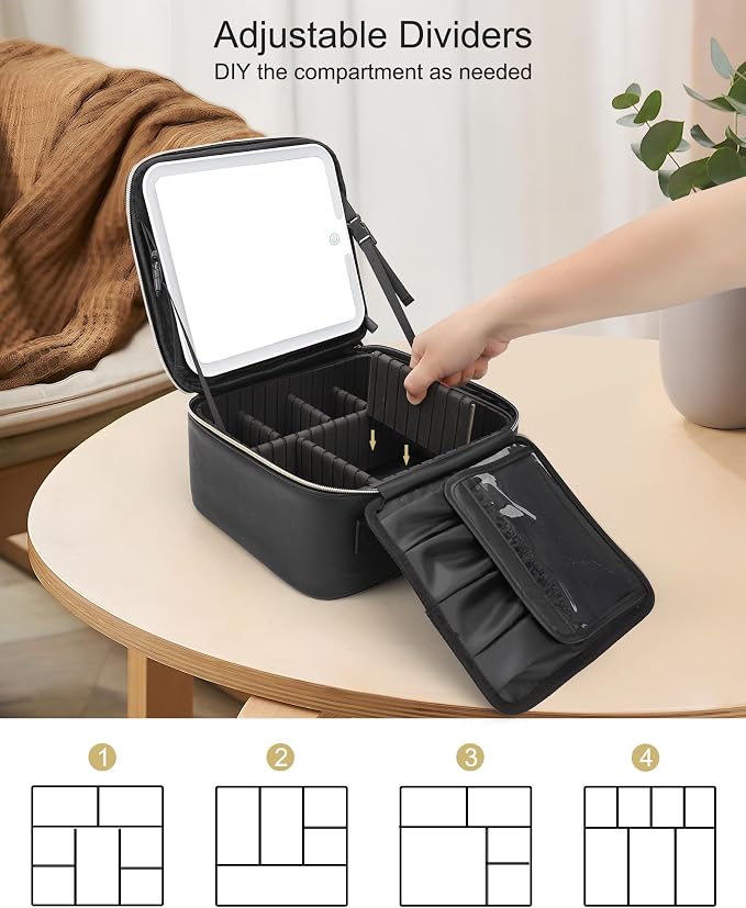 Relavel Makeup Bag with Light Up Mirror, Makeup Case Travel Cosmetic Bags Brush - Image 4