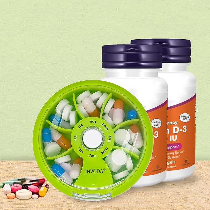 INVODA Weekly Pill Organizer 7 Compartment Rotating Pill Box - Image 7