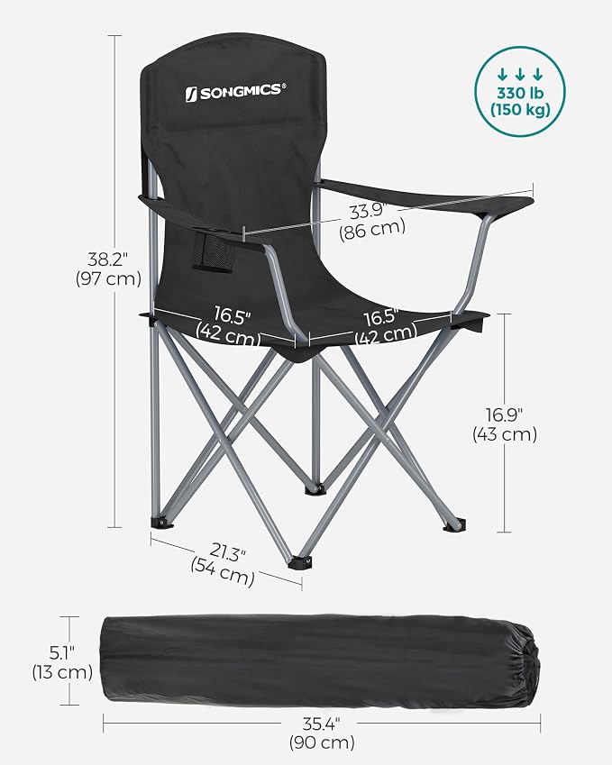 SONGMICS 2 Pack Folding Camping Chairs, Load 330 lb, Cup Holder and High - Image 3